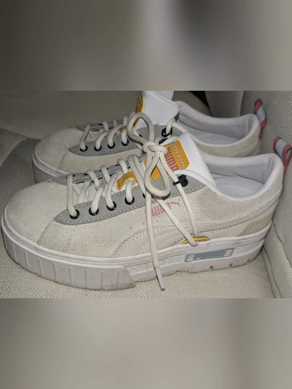 Puma Women's Cream & White Casual Platform Suede Sneakers
